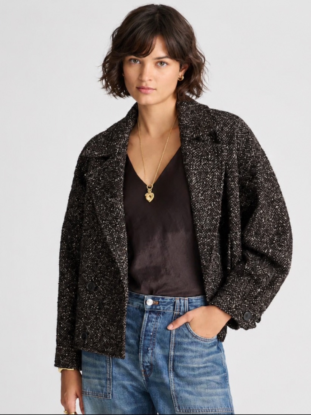 Madewell Italian Herringbone Wool Blend Double Breasted Peacoat XS